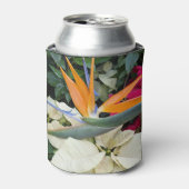 熱帯鳥のパラダイス植物とポインセチア 缶クーラー (缶正面)