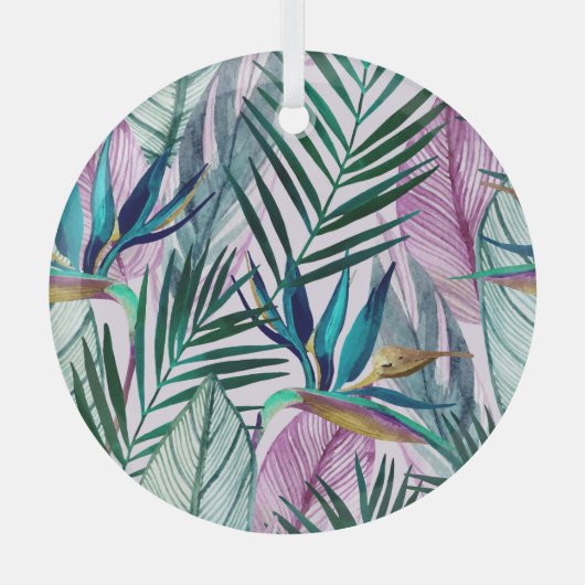 熱帯鳥のパラダイス、水の色パターン ガラスオーナメント (正面)