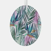 熱帯鳥のパラダイス、水の色パターン ガラスオーナメント (正面右)