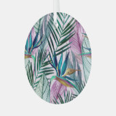 熱帯鳥のパラダイス、水の色パターン ガラスオーナメント (正面左)