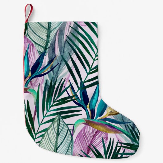 熱帯鳥のパラダイス、水の色パターン スモールクリスマスストッキング (正面)