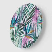 熱帯鳥のパラダイス、水の色パターン ラージ壁時計 (傾斜)