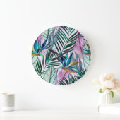 熱帯鳥のパラダイス、水の色パターン ラージ壁時計 (ホーム)