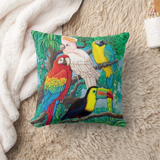 熱帯鳥の枕 クッション (ブランケット)