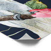 熱帯鳥の水色の赤いハイビスカスの花 ポスター (角)