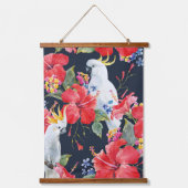 熱帯鳥の水色の赤いハイビスカスの花 吊り下げ型タペストリー (正面)