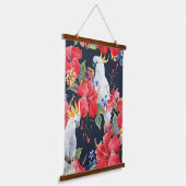 熱帯鳥の水色の赤いハイビスカスの花 吊り下げ型タペストリー (傾斜あり)