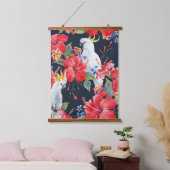 熱帯鳥の水色の赤いハイビスカスの花 吊り下げ型タペストリー (寝室)