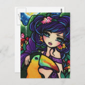 熱帯鳥の滝マーメイドファンタジーアートガール ポストカード (正面/裏面)