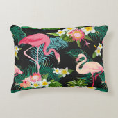 熱帯鳥の花フラミンゴの水の風景 アクセントクッション (正面)
