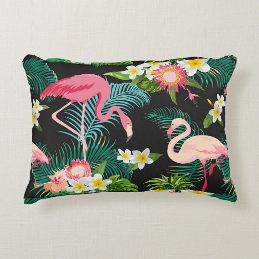 熱帯鳥の花フラミンゴの水の風景 アクセントクッション (正面)
