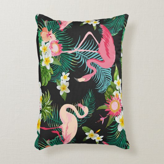 熱帯鳥の花フラミンゴの水の風景 アクセントクッション (正面(垂直))