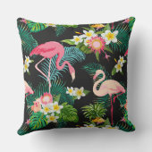 熱帯鳥の花フラミンゴの水の風景 クッション (裏面)