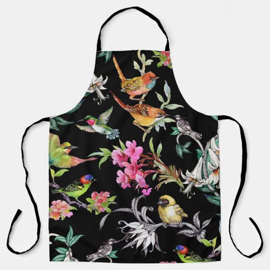 熱帯鳥の花:水彩パターン エプロン (正面)