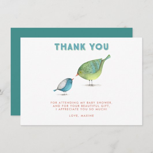 熱帯鳥の赤ちゃんシャワーありがとう サンキューカード (正面/裏面)