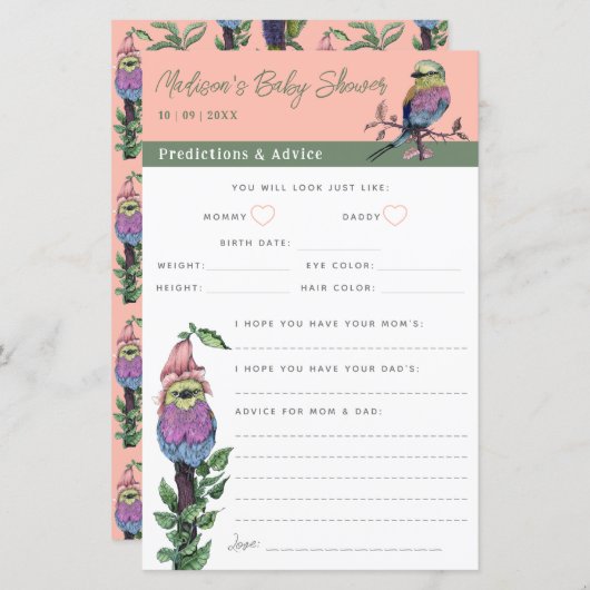 熱帯鳥の赤ちゃんシャワーアドバイスと予測 (正面/裏面)