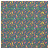 熱帯鳥の青い花柄 ファブリック (見本)