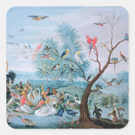 熱帯鳥の風景画 スクエアシール (正面)