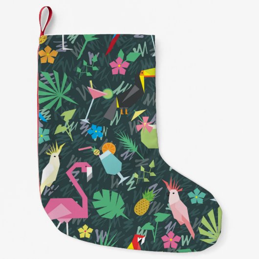 熱帯鳥の飲み物鮮やか：シームレス。 スモールクリスマスストッキング (正面)