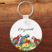 熱帯鳥は青い赤いヤシ葉の名前 キーホルダー (正面)