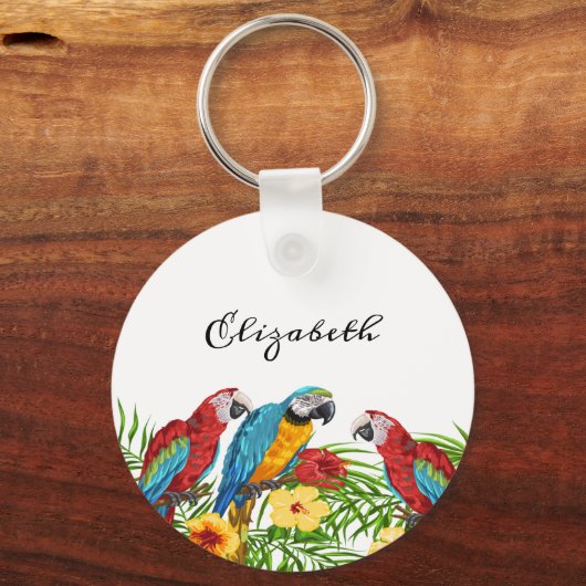 熱帯鳥は青い赤いヤシ葉の名前 キーホルダー (正面)