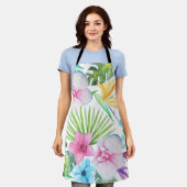 熱帯鳥アート エプロン (着用した状態)