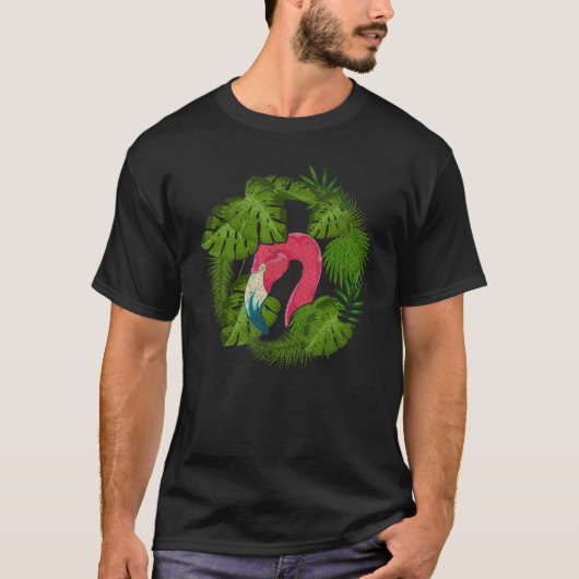 熱帯鳥エキゾチック動物ピンクフラミンゴ Tシャツ (正面)