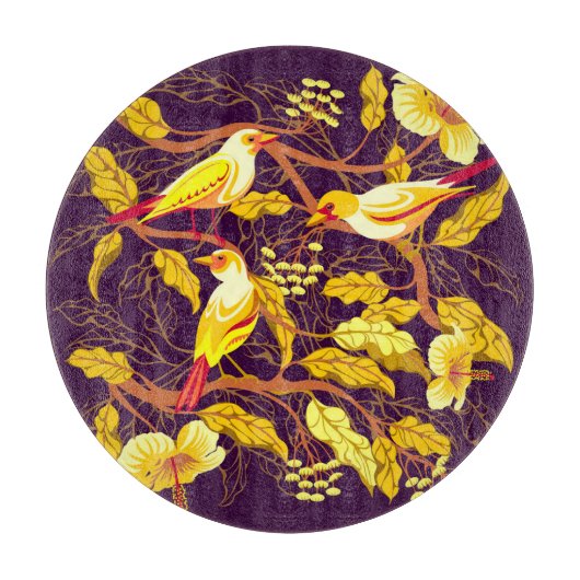 熱帯鳥エキゾチック花イラストレーション カッティングボード (正面)