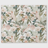 熱帯鳥コッカトゥージャングルパターン-白 ラッピングペーパー (フラット)