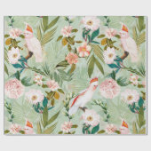 熱帯鳥コッカトゥージャングルパターン-緑 ラッピングペーパー (フラット)