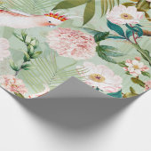 熱帯鳥コッカトゥージャングルパターン-緑 ラッピングペーパー (角)