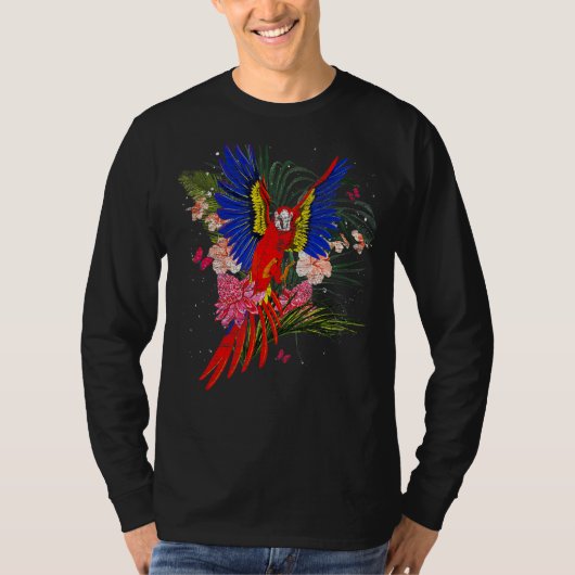熱帯鳥ジャングルアニマルフローラマコーオウム Tシャツ (正面)