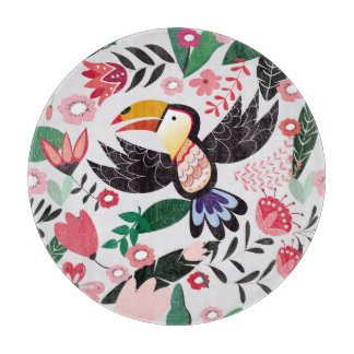 熱帯鳥、フローラの鳩パターン。 カッティングボード