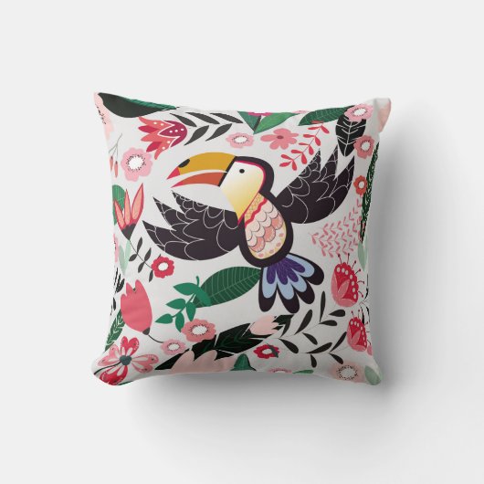 熱帯鳥、フローラの鳩パターン。 クッション (正面)