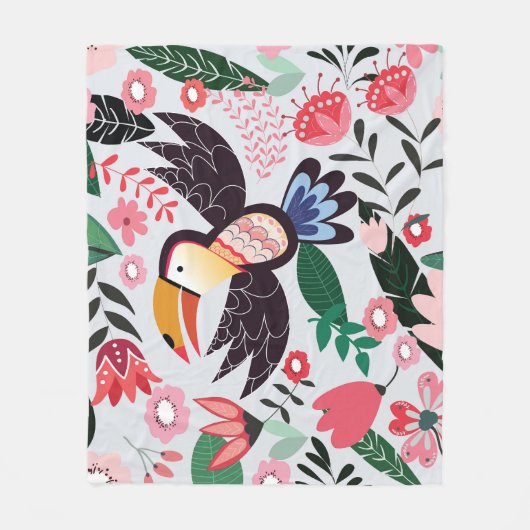 熱帯鳥、フローラの鳩パターン。 フリースブランケット (正面)