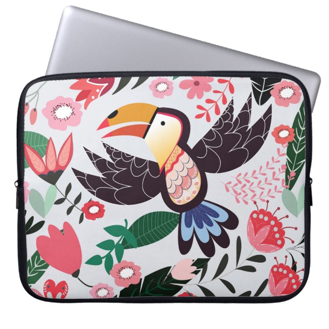 熱帯鳥、フローラの鳩パターン。 ラップトップスリーブ (正面)