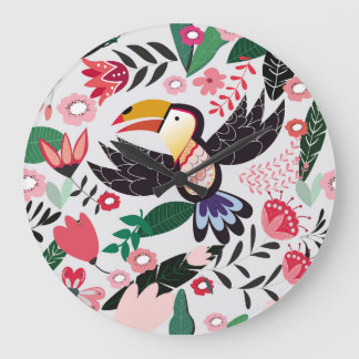 熱帯鳥、フローラの鳩パターン。 ラージ壁時計