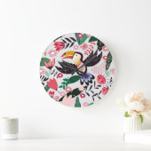 熱帯鳥、フローラの鳩パターン。 ラージ壁時計 (ホーム)