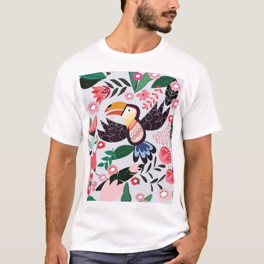 熱帯鳥、フローラの鳩パターン。 Tシャツ (正面)