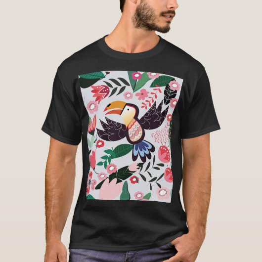 熱帯鳥、フローラの鳩パターン。 Tシャツ (正面)