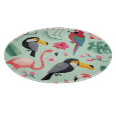 熱帯鳥、花、水彩模様。 カッティングボード (角)