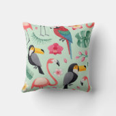 熱帯鳥、花、水彩模様。 クッション (裏面)