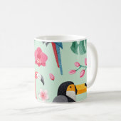 熱帯鳥、花、水彩模様。 コーヒーマグカップ (正面右)