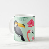 熱帯鳥、花、水彩模様。 コーヒーマグカップ (正面左)