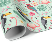 熱帯鳥、花、水彩模様。 ラッピングペーパー (ロールコーナー)