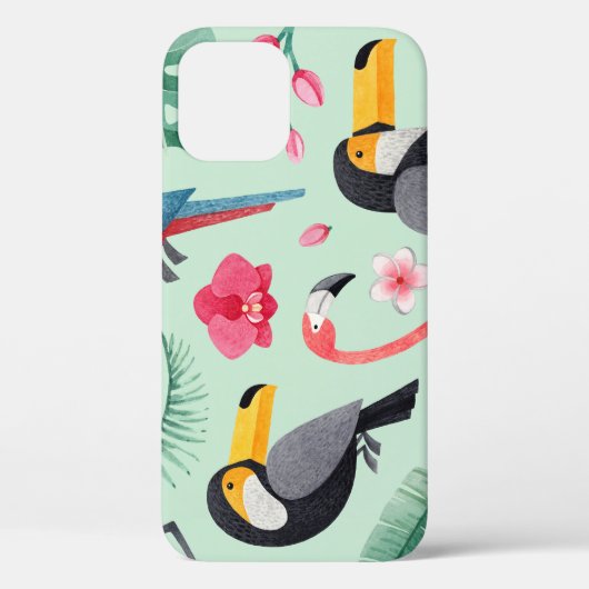 熱帯鳥、花、水彩模様。 Case-Mate iPhoneケース (裏面)