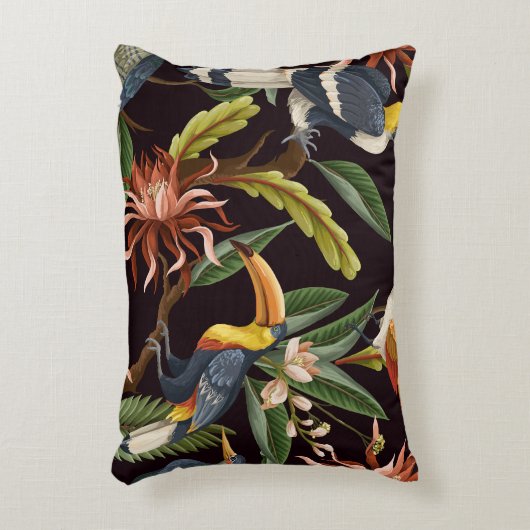 熱帯鳥:葉ヴィンテージと花 アクセントクッション (正面(垂直))