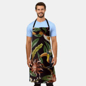 熱帯鳥:葉ヴィンテージと花 エプロン (着用した状態)