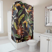 熱帯鳥:葉ヴィンテージと花 シャワーカーテン (インサイチュ)