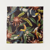 熱帯鳥:葉ヴィンテージと花 タペストリー (正面(横))